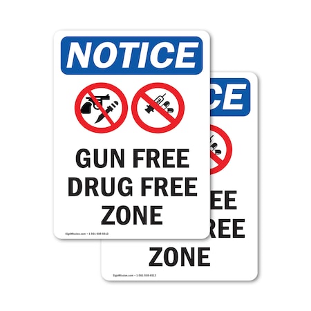 Signmission Gun Free Drug Free Zone Sign, Vinyl Decal, 3.5in W x 5in L, 2PK OS-2PACK-NS-D-35-V-13177